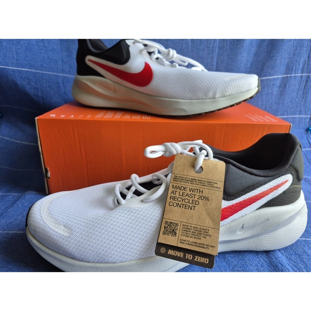 Nike Revolution 7 Road Running Shoes Sneakers FB2207 102 White  Red Black Sz 13